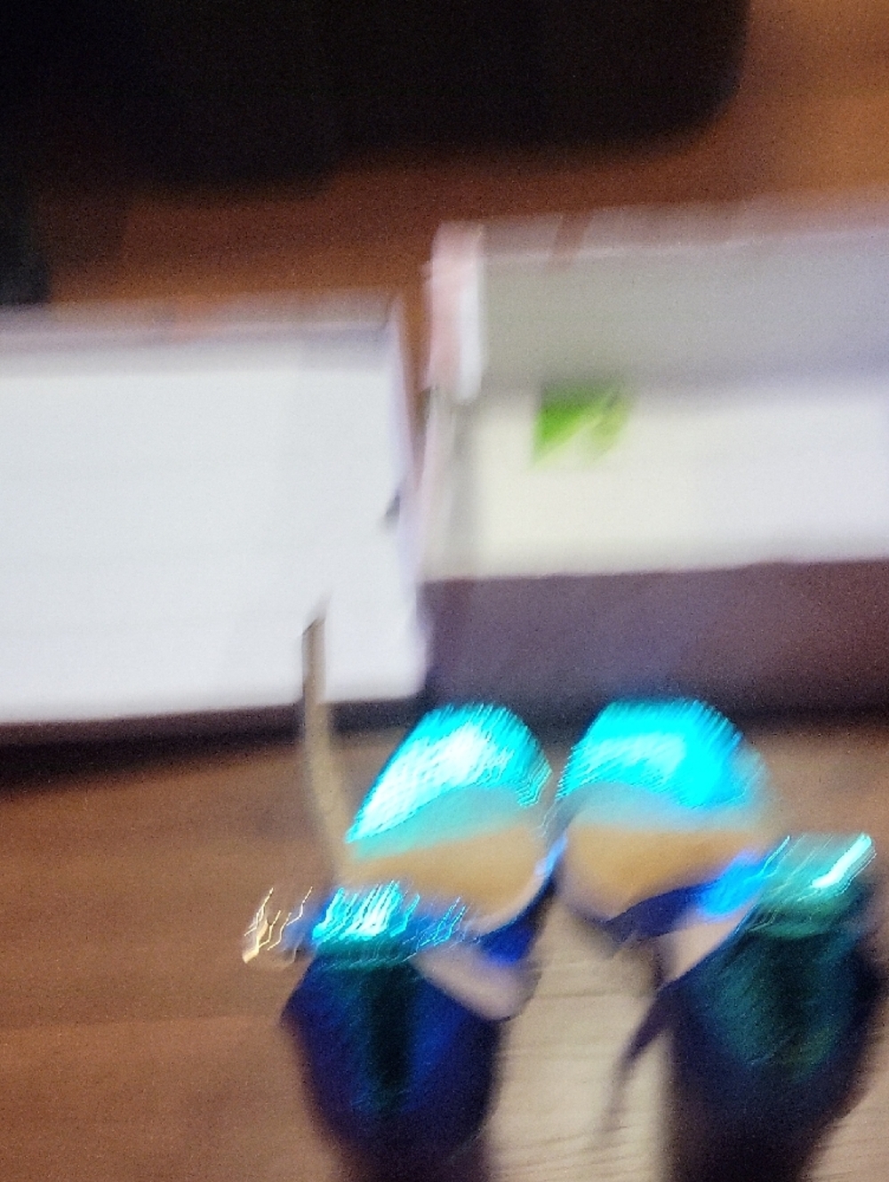 Bella Marie Iridescent Blue Green Block Heel Sandals - Picture 4 of 5